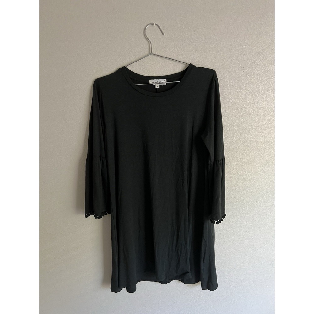 Johnny Was Dress Size S Black Swing Pom Pom Flounce Sleeves - Picture 2 of 9